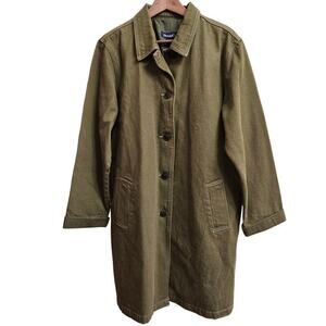 Denim & Co. Trench Coat Olive Green Sz L Lagenlook Minimalist Grunge Goblincore